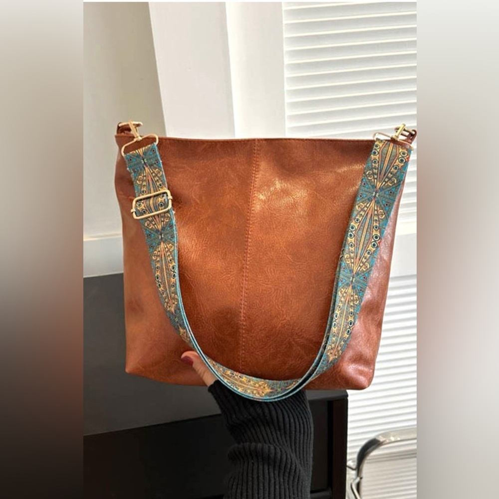 Zenana Retro Pattern Vegan Leather Crossbody Bag (camel - in stock) - Picture 3 of 6